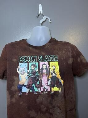 Demon Slayer Shirt Mens Medium Brown Bleach Tie Dye Anime Graphic Tee Nezuko